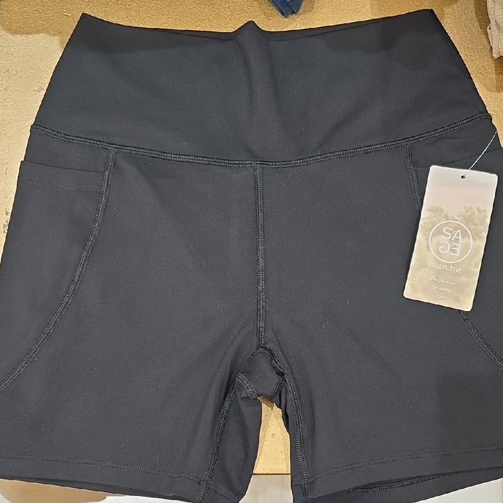 Sage Black High-Waisted Bike Shorts